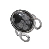 Oval Natural Snowflake Obsidian Finger Rings RJEW-M062-02P-06-2
