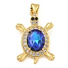 Tortoise Rack Plating Brass Micro Pave Cubic Zirconia Charms KK-G513-78A-01G-1
