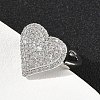 Heart Brass Micro Pave Cubic Zirconia Cuff Rings for Women RJEW-A069-12P-02-3