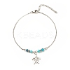 304 Stainless Steel Turtle Charm Anklet with Round Natural White Jade Beads for Women AJEW-AN00498-04-1