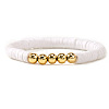 Polymer Clay Heishi Beaded Stretch Bracelets with Brass Round Beads for Daily Wear and Casual Style JO6865-4-1
