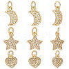12Pcs 3 Style Brass Micro Pave Clear Cubic Zirconia Charms KK-BBC0007-24-1