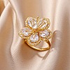 Brass Pave Clear Cubic Zirconia Cuff Rings for Women RJEW-S621-01G-1