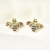 Brass Colorful Cubic Zirconia Bees Stud Earrings EJEW-L261-017G-2