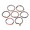 7Pcs 7 Styles Evil Eye & Word Glass & Lampwork Beaded Stretch Bracelet Sets BJEW-JB10447-4