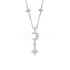 Star & Moon 925 Sterling Silver Micro Pave Clear Cubic Zirconia Pendant Necklaces WG720FB-01-4