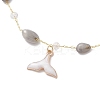Brass Handmade Natural Labradorite Nuggets Link Chain Alloy Enamel Whale Tail Pendant Anklets for Women AJEW-AN00709-02-3