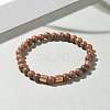 Natural Wenge Wood Round Beaded Stretch Bracelet with Synthetic Hematite for Men Women BJEW-JB07549-03-2