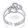 304 Stainless Steel Interlocking Heart Open Cuff Ring RJEW-N040-16-3