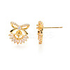 Bowknot Brass Micro Pave Clear Cubic Zirconia Stud Earrings Findings for Half Drilled Beads KK-T071-14G-1