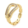 Rack Plating Brass Clear Cubic Zirconia Belt Shape Open Cuff Rings for Women KK-S371-06G-1