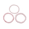 3Pcs Round Natural Rose Quartz Beads Stretch Bracelets BJEW-JB10963-3