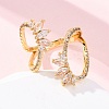 Brass Clear Cubic Zirconia Horse Eye Cuff Rings for Women RJEW-U047-31G-2
