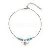 304 Stainless Steel Bees Charm Anklet with Round Natural White Jade Beads for Women AJEW-AN00498-02-1