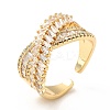 Clear Cubic Zirconia Criss Cross Open Cuff Ring RJEW-M142-11G-1