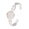 304 Stainless Steel Coffee Bean Chain Cuff Bracelet Blanks with Flat Round Bezel Settings SA-CBA4160-02C-P-1