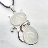 Natural White Jade Alloy Cat Shape Pendant Necklaces KJ2639-19-1