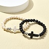 2Pcs 2 Color Dyed Synthetic Turquoise Cross & Alloy Beaded Stretch Bracelets Set BJEW-YW00002-02-2