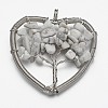 Natural Howlite Bead Brass Wire Wrapped Heart Big Pendants KK-L136-04G-NR-2
