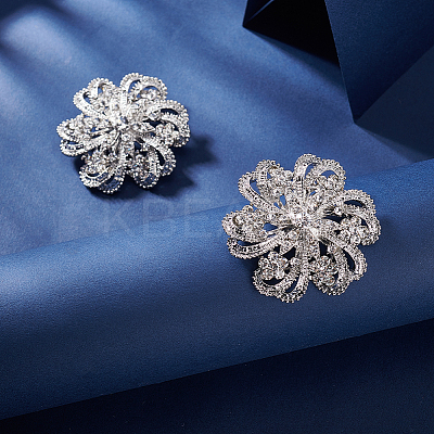 2Pcs Crystal Rhinestone Flower Brooch Pins JEWB-GA0001-26-1