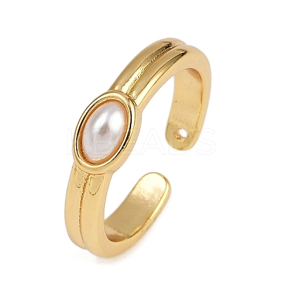 Brass & Oval ABS Imitation Pearl Cuff Rings RJEW-S633-01G-1