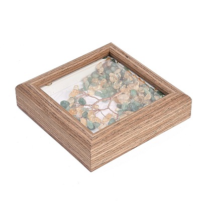 Natural Green Aventurine and Yellow Quartz Chips Tree of Life with Wooden Photo Frame Decorations DJEW-B013-04D-1