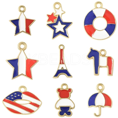 45Pcs 9 Styles Independence Day Alloy Enamel Pandants FIND-FS0004-09-1
