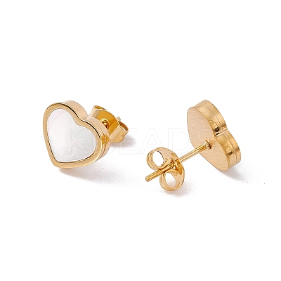 Natural Shell Heart Stud Earrings & Pendant Necklace SJEW-G080-01G-1