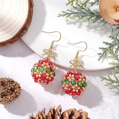 Glass Seed Bead with 304 Stainless Steel Christmas Dangle Earrings EJEW-MZ00534-1