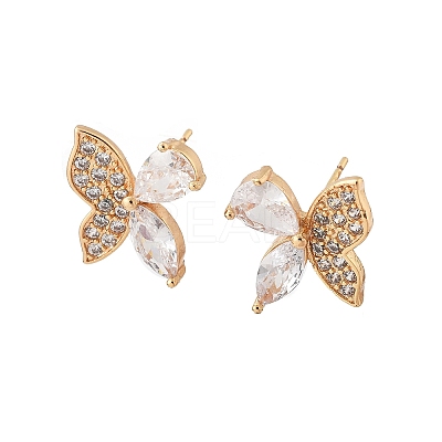 Butterfly Brass Micro Pave Clear Cubic Zirconia Stud Earrings for Women EJEW-G428-08G-1