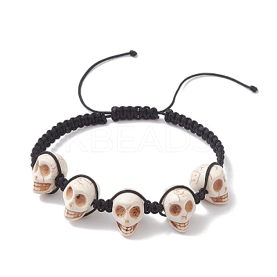 Halloween Synthetic Turquoise Skull Braided Bead Anklets for Women Men AJEW-AN00712-1