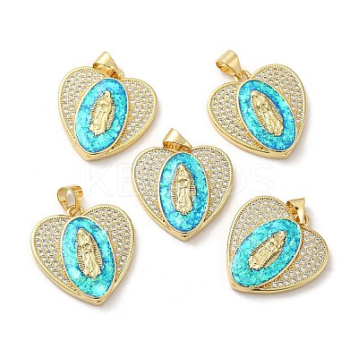 Rack Plating Brass Micro Pave Cubic Zirconia with Synthetic Opal Pendants KK-D088-30G-1