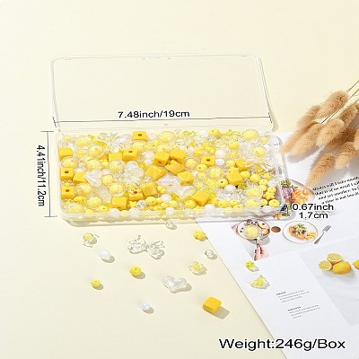250Pcs 15 Style Yellow Acrylic Beads Set OACR-CJ0001-70-1