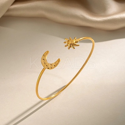 304 Stainless Steel Textured Sun Moon Open Cuff Bangles for Women SA-CBA5CC3-01G-1