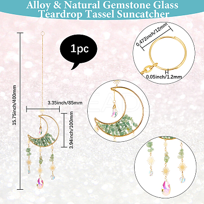 1Pc Alloy & Natural Gemstone Chips Moon Hanging Ornaments HJEW-BBC0001-17B-1