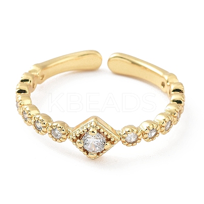 Rack Plating Brass Micro Pave Clear Cubic Zirconia Cuff Rings RJEW-C043-11G-1