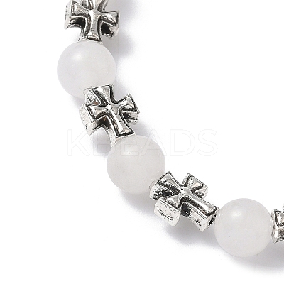 Natural Malaysia Jade Round Beads Stretch Bracelets BJEW-JB12343-02-1