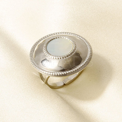 304 Stainless Steel with Natural Shell Cuff Open Rings for Women YC3221-1-1