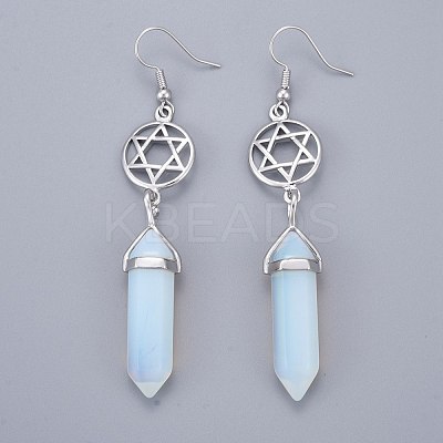 Pointed Bullet Natural & Synthetic Mixed Gemstone Dangle Earrings EJEW-K084-E-1