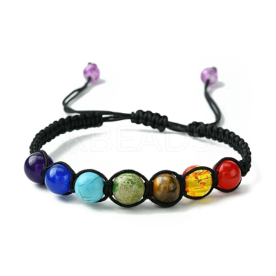 Dyed Natural & Synthetic Mixed Gemstone Round Braided Bead Bracelet BJEW-JB09624-1