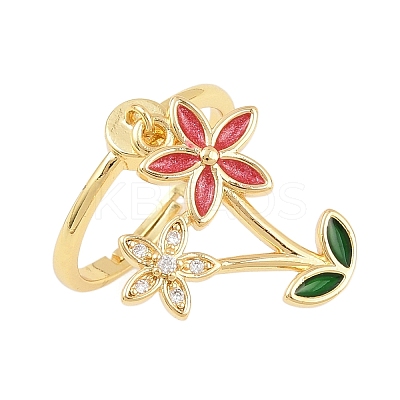 Brass Micro Pave Cubic Zirconia Pendant Finger Rings for Women RJEW-A090-04G-1