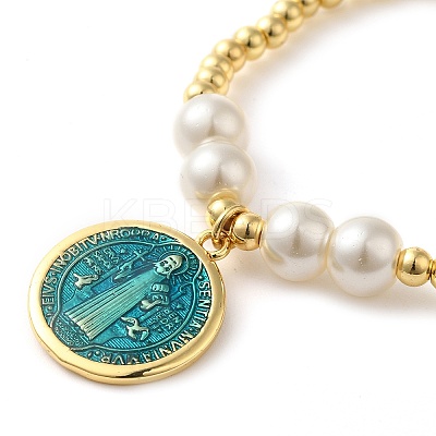 Adjustable Flat Round with Holy Virgin Charms Bracelet BJEW-Z073-01G-01-1