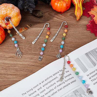 8Pcs 4 Style Tibetan Style Alloy Pendant Bookmarks for Halloween's Day AJEW-FG0002-69-1