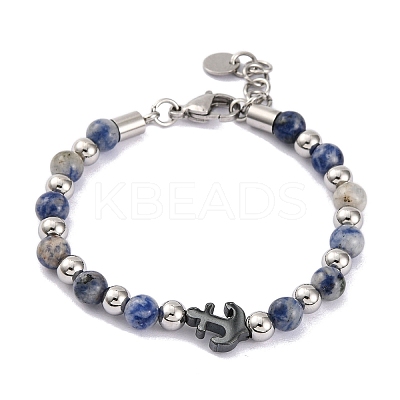 Natural Sodalite & Synthetic Magnetic Hematite Anchor Beaded Bracelet BJEW-P339-01P-08-1