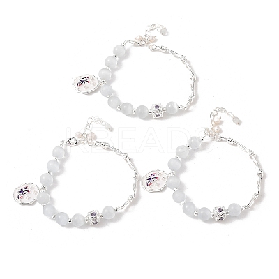 Natural Pearl & Round Cat Eye & Glass Beaded Bracelets BJEW-C068-06S-1