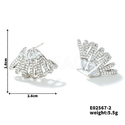 Geometric Copper Fan-shaped Luxury Zircon Stud Earrings QJ0345-2-1