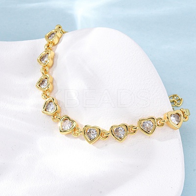 Brass Micro Pave Clear Cubic Zirconia Link Bracelets for Women BJEW-D342-02G-1