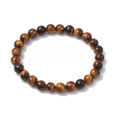 Natural Tiger Eye Round Beads Stretch Bracelets BJEW-JB11490-1
