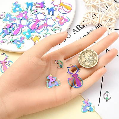 40Pcs 4 Styles 201 Stainless Steel Pendants STAS-YW0002-62MC-1