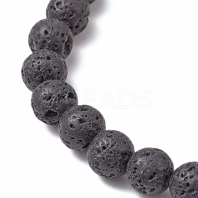 Natural Bamboo Leaf Agate with Natural Lava Rock Beaded Stretch Bracelets for Women BJEW-JB11130-07-1